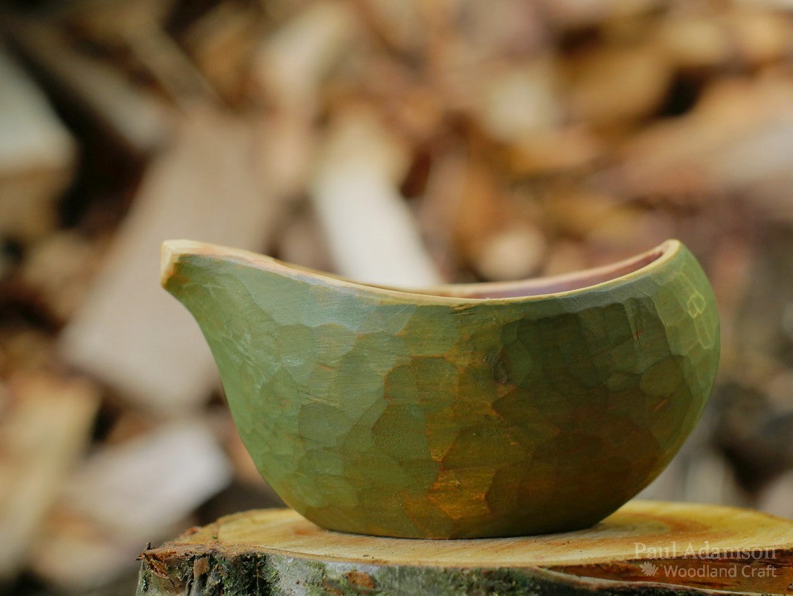 Hand Carved Small Wren Cup - Green - Alder 150ml