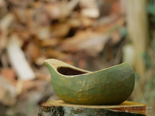 Hand Carved Small Wren Cup (low profile) - Green - Alder 150ml