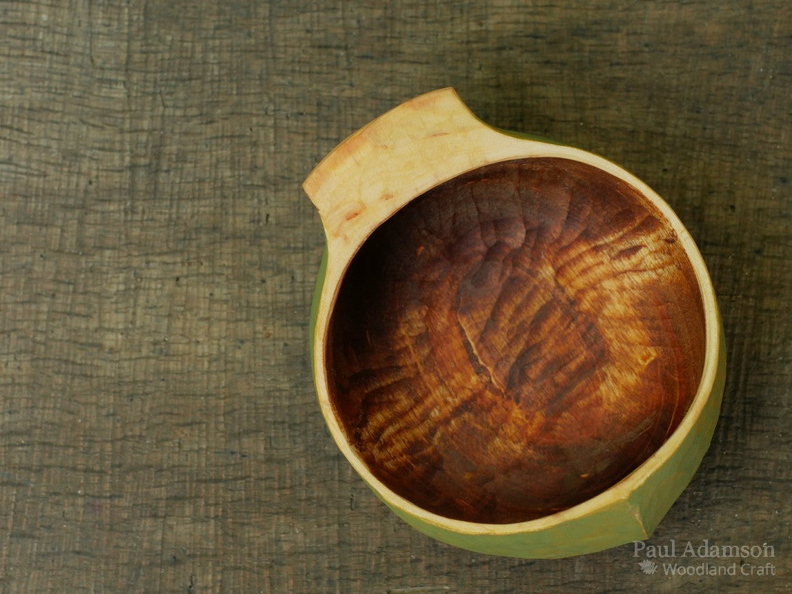 Hand Carved Small Wren Cup (low profile) - Green - Alder 150ml