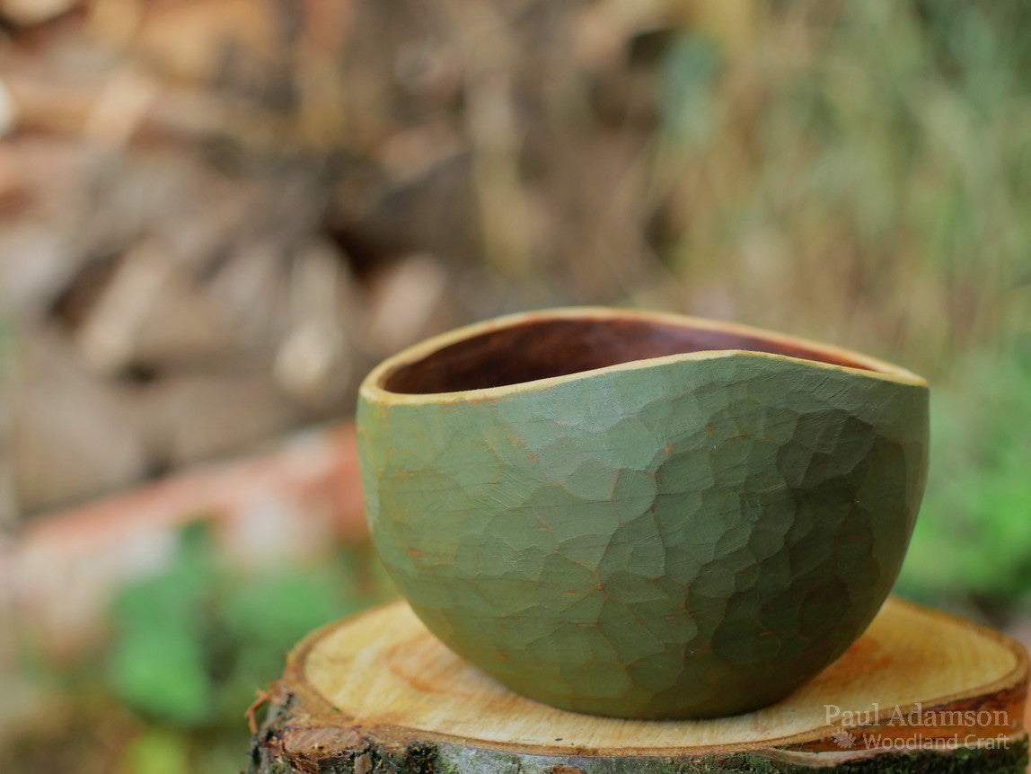 Hand Carved small nut bowl - Green - Alder 200ml